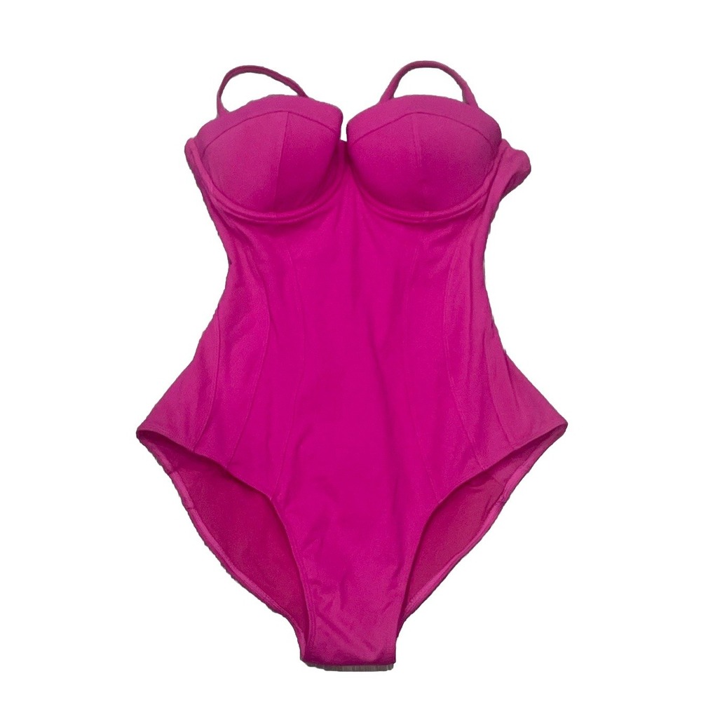 NWT TA3 PUSHY Pink Underwire Lace Up Corset Swimsuit Women's L Reg/Long B/C Cup